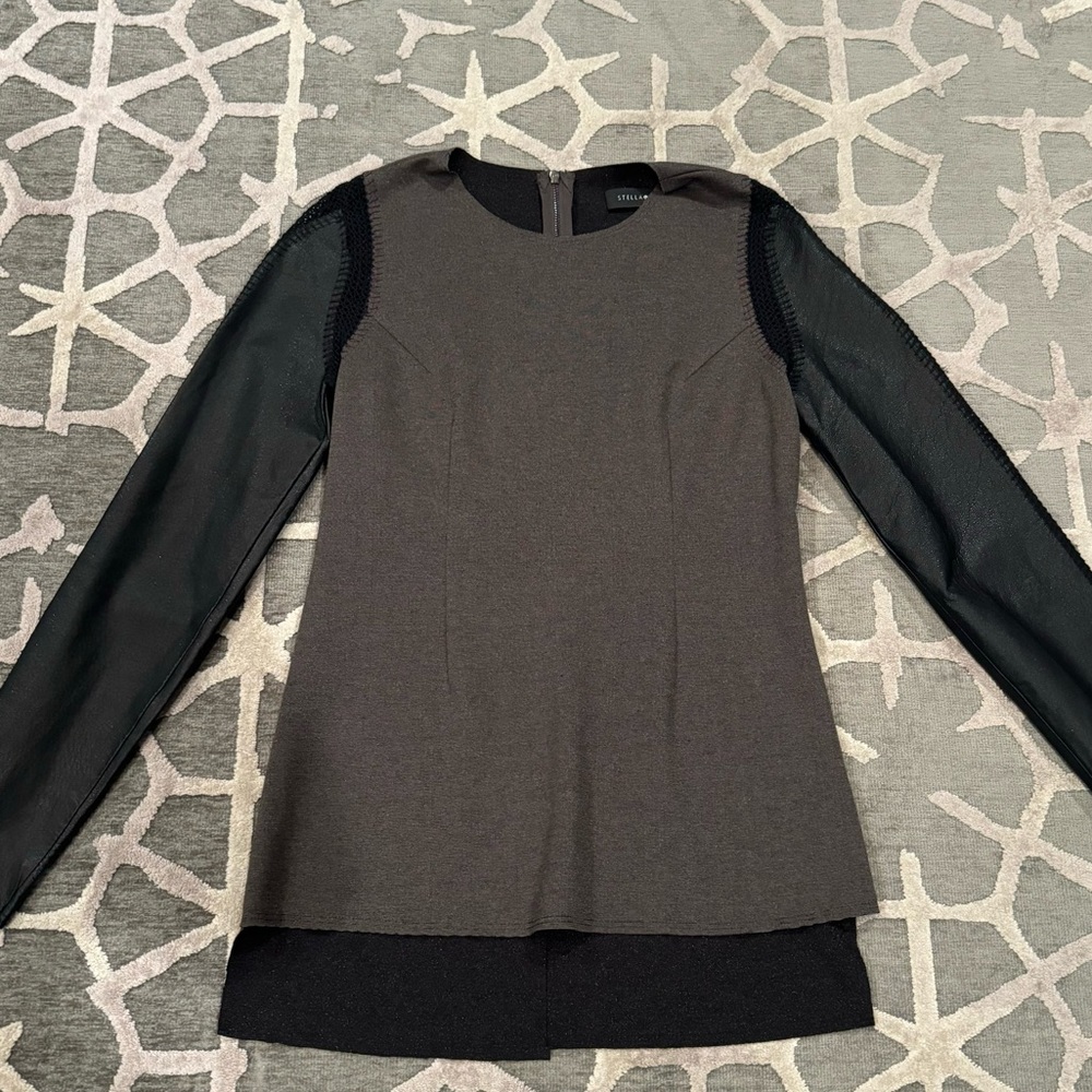 Stella & Jamie Rio Leather Sleeve Top Black Women's Medium